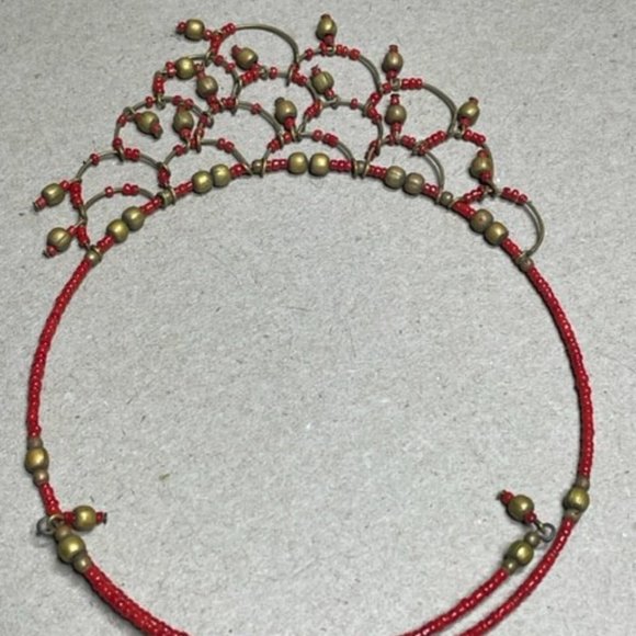 Gorgeous European Indian Style Collar Necklace in red and gold beads - Picture 4 of 5